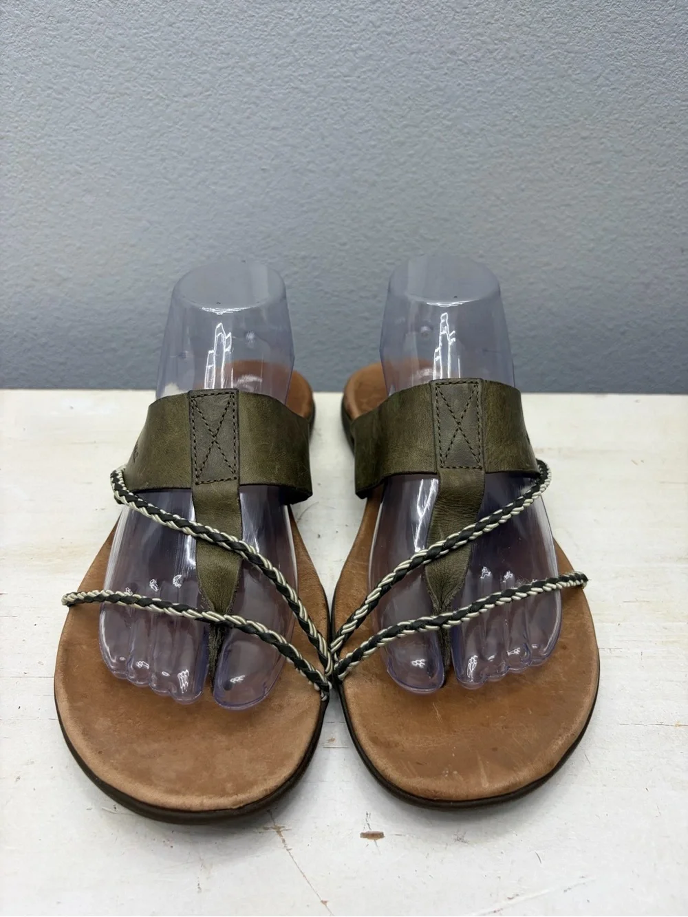 Merrell Olive Green Leather Braided Strap Slide Sandals Size 10